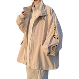 Wiaofellas  -  Spring Autumn Zipper Jaet Men Casual Loose Street Sle High End Korean Hong Kong Sle Stand Collar irt Cotton Long Sve