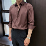 WIAOFELLAS  -  New British Style Versatile Solid Color Men's Shirt Long Sleeve Slim Fit Casual Business Dress Shirts Social Streetwear