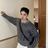 WIAOFELLAS  -  American Retro Contrasting Striped Twisted Zipper Cardigan Knit Sweater Jacket Men and Women Casual Versatile Tops