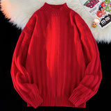 WIAOFELLAS  -  New Korean Loose Round Neck Lazy Style Half High Neck Sweater