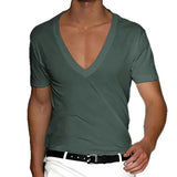 Wiaofellas  -  Slim Fit Short Sleeve V-Neck T-Shirt for Men Breathable Lightweight Summer Casual Top in Solid Color