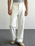 Wiaofellas  -  Men Solid Color Neapolitan Straight Suit Pants Elegant Light Business Commuter Button Loose Casual Office Dress Trousers