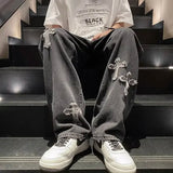 WIAOFELLAS  -  Autumn High Street Cross Jeans Men Punk Denim Trousers Wash Vintage Hiphop Straight Tube Loose Wide Leg Pants