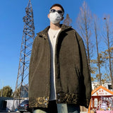 Wiaofellas  -  Leopard Padded Jacket Men Winter Trendy Double-sided Imitation Sherpa Coat American Animal Print Warm Parkas Hip Hop