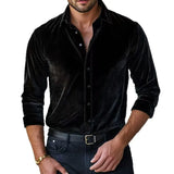 WIAOFELLAS  -  Men's Luxury Velvet Button-Down Shirt Loose Casual Tops Soild Dress Shirt For Party Daily Wear Spring Autumn Men's Velvet Shirts