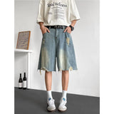 WIAOFELLAS  -  Fashion Men‘s Gradient Hole Do Old High Street Denim Shorts Vintage Casual Straight Loose Short Pants Male Summer