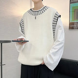 WIAOFELLAS  -  Sweater Vest Men's Round Neck Pullover Sewn with Famous Thread Knitted Sweater Sleeveless Camisole Versatile and Trendy Vest