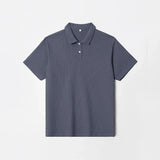 WIAOFELLAS  -  Men's Lapel Polo Shirts 2025 Summer New Product Waffle Loose Solid Color Short Sleeve Mens T-shirt