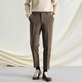 WIAOFELLAS  -  New Autumn And Winter Men's Solid Color Thick Nine-Point Suit Pants Retro Fashion Trend Loose Casual Simple Daily Men's Bottoms