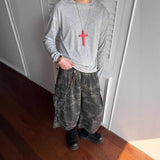 Wiaofellas  -  Distressed Camo Wide Leg Capri Pants Men Multi Cargo Pockets Waist Chain Decor Vintage Grunge Streetwear Loose Cropped Trousers