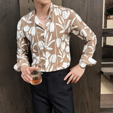 WIAOFELLAS  -  High Quality Elegant Men's Long Sleeved Shirts Spring Autumn Floral Print Blouse Top Men Fashion Causal Social Camisas De Hombre