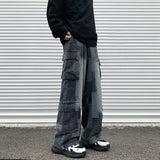 WIAOFELLAS  -  Vintage Patchwork Plaid Cargo Jeans Men Women Baggy Denim Trousers Streetwear Hip Hop Multi-Pockets Safari Style Casual