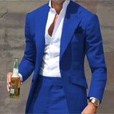 Wiaofellas  -  Navy Blue Men Suits Slim Fit 2 Piece Wedding Tuxedo for Groom Business Male Fashion Formal Jacket with Pants