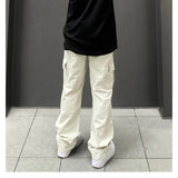 WIAOFELLAS  -  Men's Clothing Spring Autumn Vacation Solid Color Elastic High Waisted Pockets Casual Fashionable Preppy Style Trousers Pants