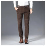 WIAOFELLAS  -  Plus Size 28-38 Men Pants Spring Autumn  Casual  Thicken Corduroy Slim Straight  Elastic Long Business Work Wear Trousers Black