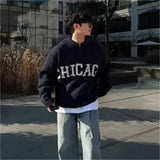 WIAOFELLAS  -  Autumn and winter long-sleeved sweater pullover jacket men's loose letters Korea Dongdaemun men's fashion