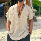 WIAOFELLAS  -  Spring Summer new men's casual shirt solid colorvbutton collar simple trendy top