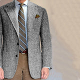 WIAOFELLAS  -  Dark Gray Business Suits Blazer Men Herringbone Notch Lapel Tuxedo Jacket Wedding Prom Party Grooms For Autumn Winter