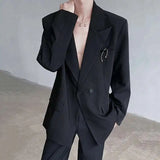 WIAOFELLAS  -  Shoulder Padded Men's Suit Jackets Solid Color Metal Design Double Breasted New Spring Menswear Loose Male Blazers