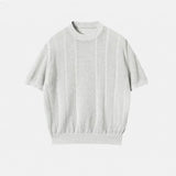 Wiaofellas  -  Men's Knitted Solid Color Short-Sleeved T-Shirt American Fashion Trend Casual Simple Loose Breathable Summer New Men's Tops