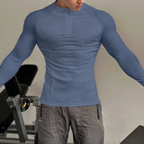 WIAOFELLAS  -  Men T Shirt Solid Color Zipper Long Sleeve Turtleneck Male Tee Tops Streetwear Workout Fashion Casual Men Clothing S-3XL
