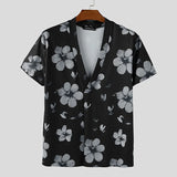 WIAOFELLAS  -  Men T Shirt Flower Printing V Neck Short Sleeve Summer Male Tee Tops Streetwear 2025 Fashion Casual Men Clothing S-5XL
