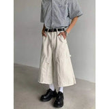 WIAOFELLAS  -  New Summer Men's Casual Shorts Solid Color Splicing Raw Edge Casual Bottom Straight Leg Loose Male Trousers Simple