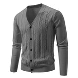 Wiaofellas  -  Knitted Cardigan Sweater Men Korean Style Fashion Smart Casual V-Neck Knitted Sweatercoat Mens Slim Sweater Outerwear