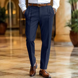 Wiaofellas  -  Daily Leisure Men's Loose Straight Trousers Autumn Casual Solid Color Pleated Suit Pants For Mens Spring Fashion Trousers