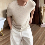 WIAOFELLAS  -  Breathable cotton and linen short-sleeved men's summer thin floral sweater lazy and relaxed Old money style T-shirt