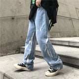 Wiaofellas  -  Light Colored Jeans Men's Jeans High Street Loose Straight Pants Gradient Color Wide Leg Pants Fashion Jeans