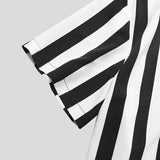 WIAOFELLAS  -  Man Stylish Button Blouse Summer Casual Tops Fashion Striped Men Shirts Short Sleeve Stand Collar Shirt