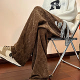 WIAOFELLAS  -  Wide Leg Pants Men Autumn Winter Corduroy Chic Plaid Loose All-match Male Clothing Drawstring Streetwear American Hip Hop Design