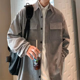 WIAOFELLAS  -  Retro Corduroy Shirt Men Loose Casual Workwear Jacket American Style Fashion