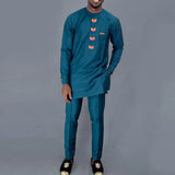 Wiaofellas 2024 New Elegant Men's Suit Round Neck Solid Color Shirt and Pants Sets 2 Piece Kaftan African Party Wedding Festival Men's Suit