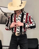 Wiaofellas  -  Men's Retro Western Striped Shirt Casual Short Sleeve Button-Up Cowboy Style Shirt