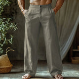 Wiaofellas  -  Men's Textured Casual Pants Soft Fabric Loose Fit Wide Leg Button Fly Lightweight Breathable Summer Holiday Pants Multiple Color