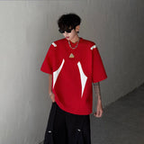 WIAOFELLAS  -  Fashion Men's Spliced Metal Contrast Color Shoulder Pads T-shirts Trendy Short Sleeves O-neck Tops Male 2025 Summer