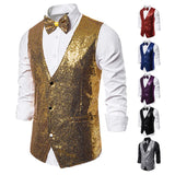 Wiaofellas  -  Men Sequin Vest Waistcoat Stage Wedding Party Casual Slim Groom Groomsman Men's Bling Formal Dress Vests die Veste 12 Colors V04