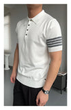 WIAOFELLAS  -  Fashionable temperament lapel polo shirt casual slim fit white short-sleeved knitted sweater high elasticity and comfort