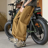 WIAOFELLAS  -  Boyfriend Cargo Bloomers Trousers Men's Clothing Casual Loose Solid Color Elastic High Waisted Pockets Spring Autumn Pants