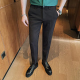 WIAOFELLAS  -  Summer Solid Color Casual Pants Men Slim Casual Business Formal Suit Pants Ankle Length Office Social Trousers Men Clothing