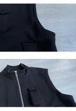 WIAOFELLAS  -  Men's Oversized Vest Double zipper Stand Collar Sleeveless Tank Tops Coat American INS Trendy High Street Loose Casual Waistcoat