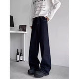WIAOFELLAS  -  American High Street Redline Denim pants Men Spring Autumn Vintage Dark Straight Trousers Fashion Loose Back Paris Buckle Jeans