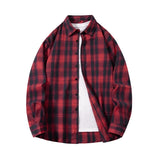 Wiaofellas  -  Men's Cotton Plaid Shirts Autumn Single Breaste Smart Casual Work Shirt Long Sleeved Tops Spring Summer Workwear Shirts Men Tops
