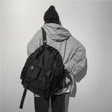 WIAOFELLAS  -  Solid Black Men's Backpacks Cool Streetwear Style Man Backpack Harajuku Large Capacity School Bags Waterproof Nylon Bags for Men