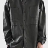 Wiaofellas  -  Loose Casual Pure Cotton Long Sleeve Shirt Jacket for Men Spring Autumn Japanese Style Workwear Style Loose Fit Classic Collar