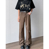 WIAOFELLAS  -  Simple Men's Casual Trousers Solid Color Multi Pockets Zipper Splicing Straight New Wide Leg Male Pants Summer 24K3872