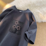 Wiaofellas  -  Oil Painting Printed Pure Cotton Short-sleeved T-shirt Men's New Summer Loose Top