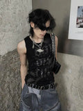 WIAOFELLAS  -  Men Clothing Tank Tops Summer High-end Designed Chic Niche Amercian Punk Hip-hop Letter Print Slim Fit Sleeveless Vest T-shirt
